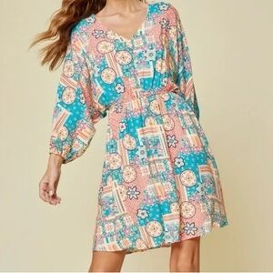 Savanna Jane Floral Patchwork Dress in Blue and Pink - Size Small NEW